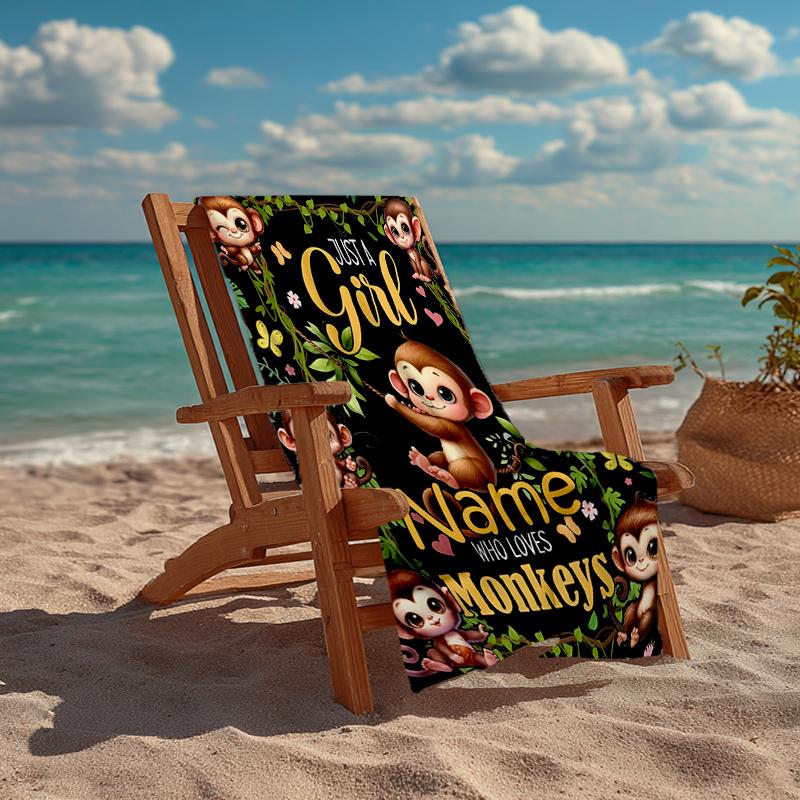Custom Name Ultra-Soft Beach Towel with Monkey Theme,Ideal for Pool - Camping, Diving - Perfect Travel Essential, Vibrant Beach Towel.