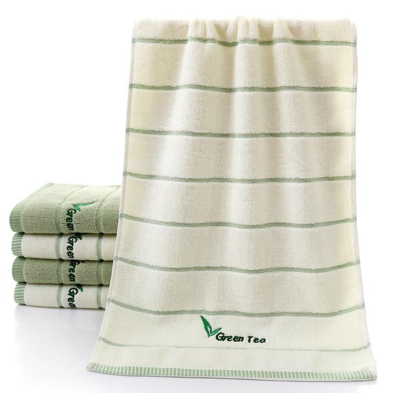Soft Striped Green Tea Terry Towels for Adults Face Hand Towels Bathroom Camping Yoga Towel
