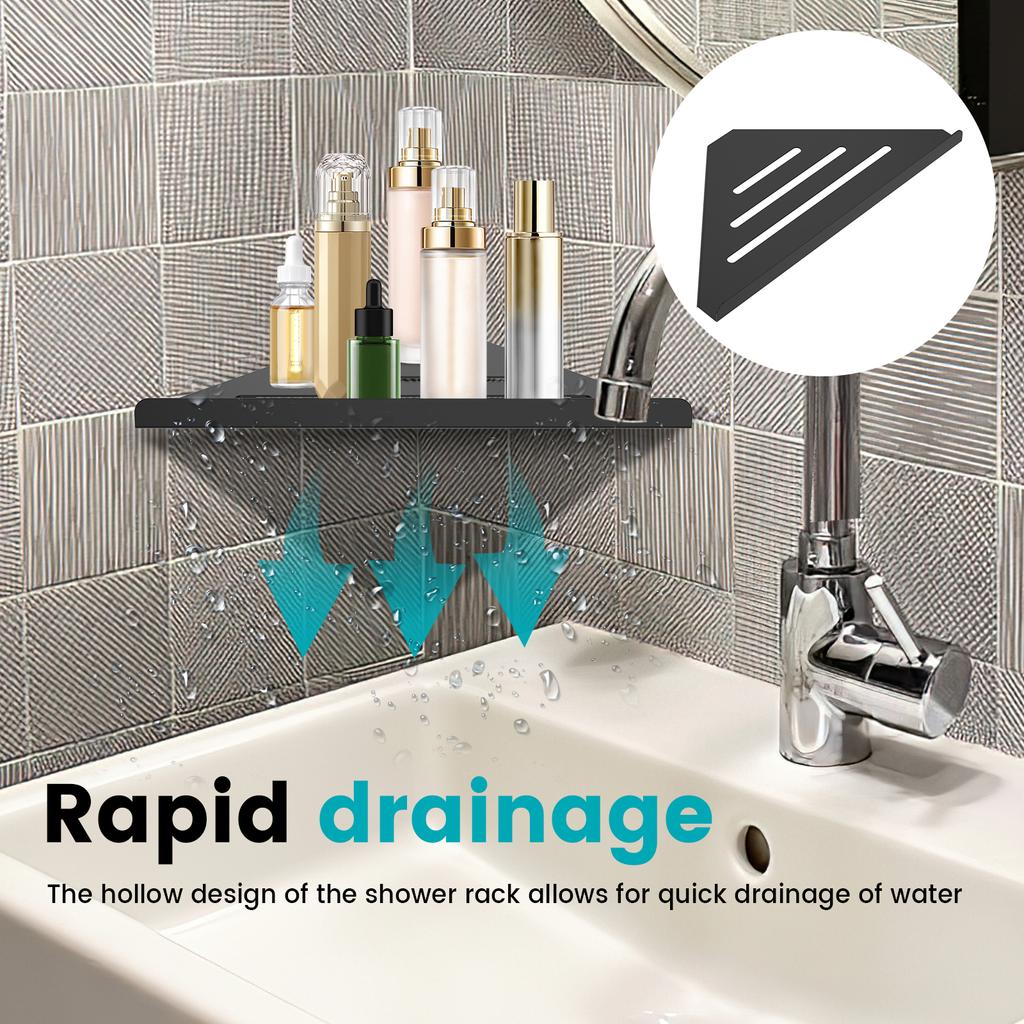 Wall Mount Shower Corner Shelf No-drill 304 Stainless Steel Corner Shampoo Body Wash Storage Organizer for Bathroom Glass Shelf