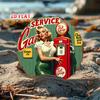 Vintage Pin-Up Girl Gas Pump Round Aluminum Sign