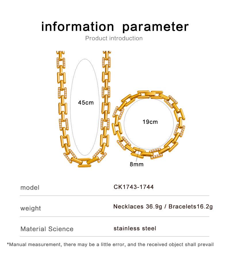 European Elegant Stainless Steel Jewelry Set: Mouth-Shaped Chain and Interlocking Square Bracelet Necklace