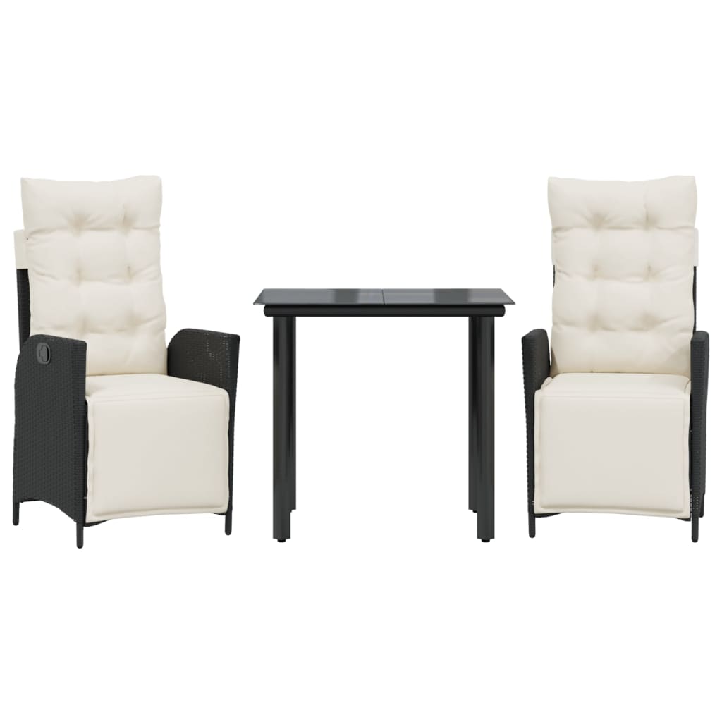Vidaxl 3-Cz. Garden Furniture Set With Cushions, Black, PE Rattan