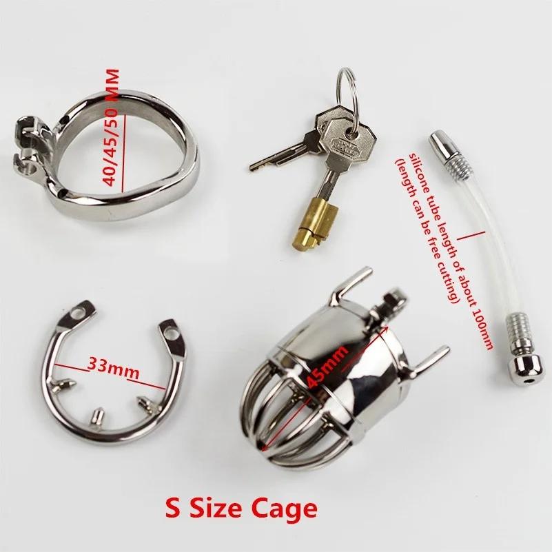 Stainless Steel Male Chastity Cock Cage Urethral Lock Penis Ring Dick Bondage Belt Sounds Catheter Erotic Sex Toys for Men 18+