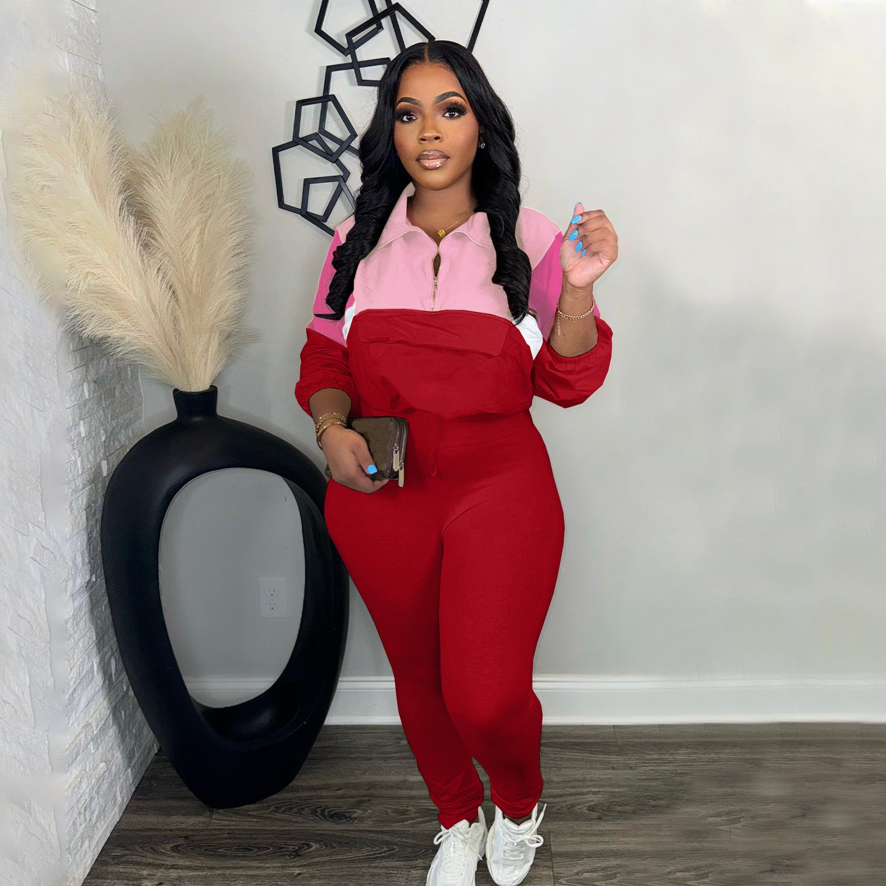 

Весенний женский свитер с длинными рукавами на молнии, спортивный костюм из двух частей, свитер и леггинсы в тон XS красный