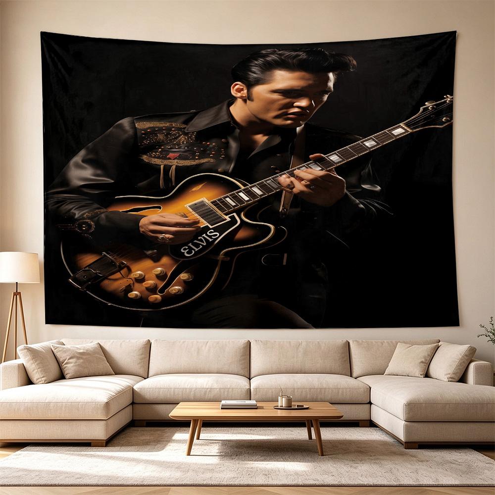 Elvis Presley Guitar Performance Large Size Wall Tapestry, Room Aesthetic Decor for Living Room Party Background,Perfect Gift