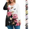 Women's Plus Size Top, Garden Collar Long Sleeved Shirt, Fashionable Floral Print Casual Top