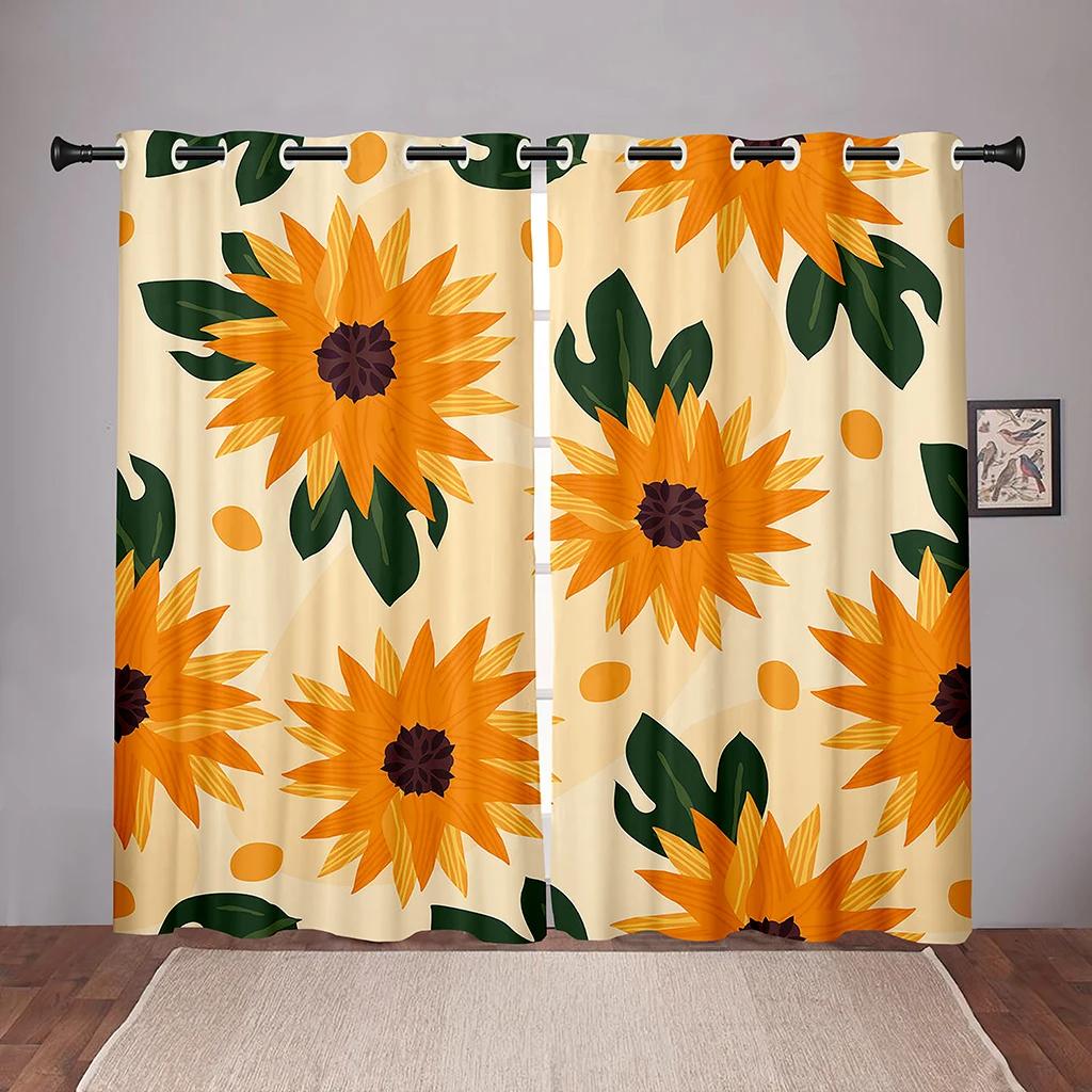 Sunflower Floral Vintage On Sale Blackout Window Curtain for Bedroom Living Room Bathroom Kicthen Door Thick High Shading New