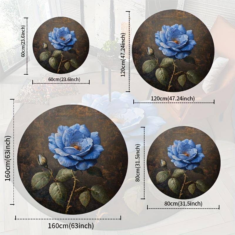 Luxury Blue Rose Floral Pattern Round Shape Floor Mats Kitchen Hallway Runner Rug Bedroom Living Room Soft Carpet Non-slip Area Rug