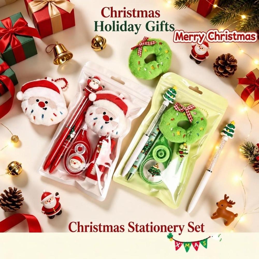 5pcs Practical Santa Series Christmas Stationery Set 5-in-1 School Writing Supplies Gel Pen Eraser Christmas Gift