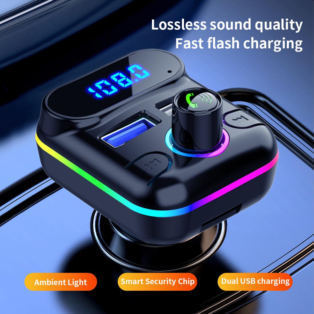 Caricabatteria per auto Dual USB da 4,2 A, trasmettitore FM per auto, modulatore, kit vivavoce Bluetooth 5.0, lettore MP3 audio per auto con supporto per luce ambientale, scheda TF U-disk