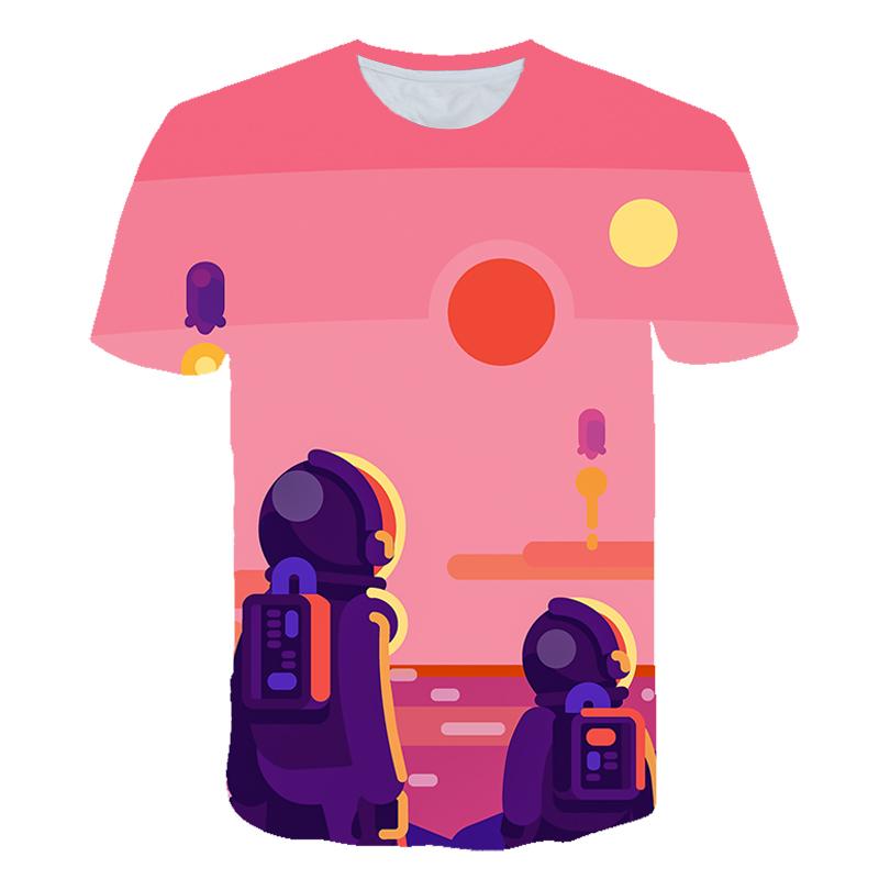 3D Print Astronaut Summer Cartoon 1-14 Years Kids Pleasantly Cool O-Neck Short Sleeve Boys Girls T Shirt Lovely Short Sleeves