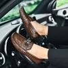 Crocodile pattern beanie shoes lazy driving shoes British casual men's leather shoes genuine leather H