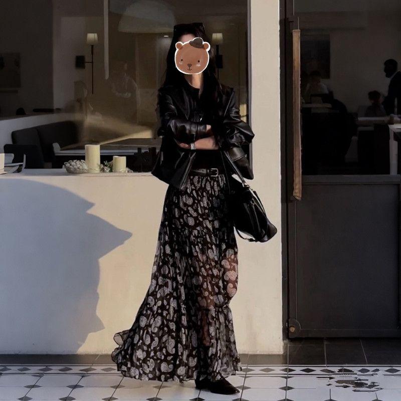 

European Goods Retro Elastic Waistband Slimming Print Skirt Women s Summer New Arrival Casual All-Matching Youthful-Looking A- line Cashew Skirt Skirt L