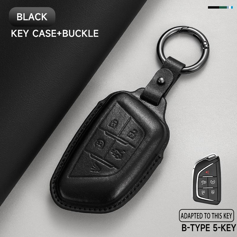 

Leather Car Key Cover Case Protection Shell Keychain For Cadillac CT4 CT4-V CT5 C8 Corvette LYRIQ 2022 2023 2024