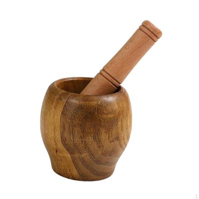 Wooden Mortar and Pestle Set Spice Grinder Washable Garlic Press for