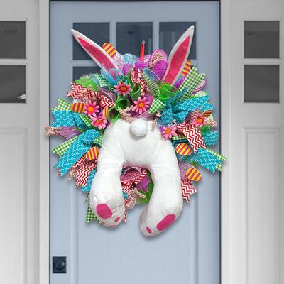 Guirlandas Elétricas de Coelho da Páscoa para Porta da Frente Guirlanda de Malha com Laço de Coelho da Páscoa Feita à Mão Ornamento de Porta de Coelho de Pelúcia