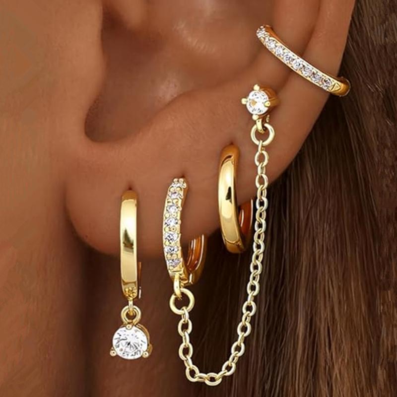 4PC Chain Huggie Earring Set For Women Fashion Flower Tragus Hoop Earrings Bulk Cartilage Piercing Helix Jewelry Lobe Earing Lot