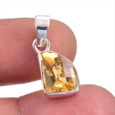 Natürlicher Citrin Edelstein Handgefertigt 925 Massiv Sterlingsilber Geschenk Anhänger 1" w9q01