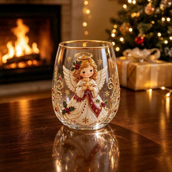 Bicchieri Unici per Feste di Natale 330ML Bicchiere d'Acqua in Vetro, Motivo Ghirlanda/Babbo Natale/Alce/Calze/Pupazzo di Neve Vetro Festivo Edizione Limitata Regalo
