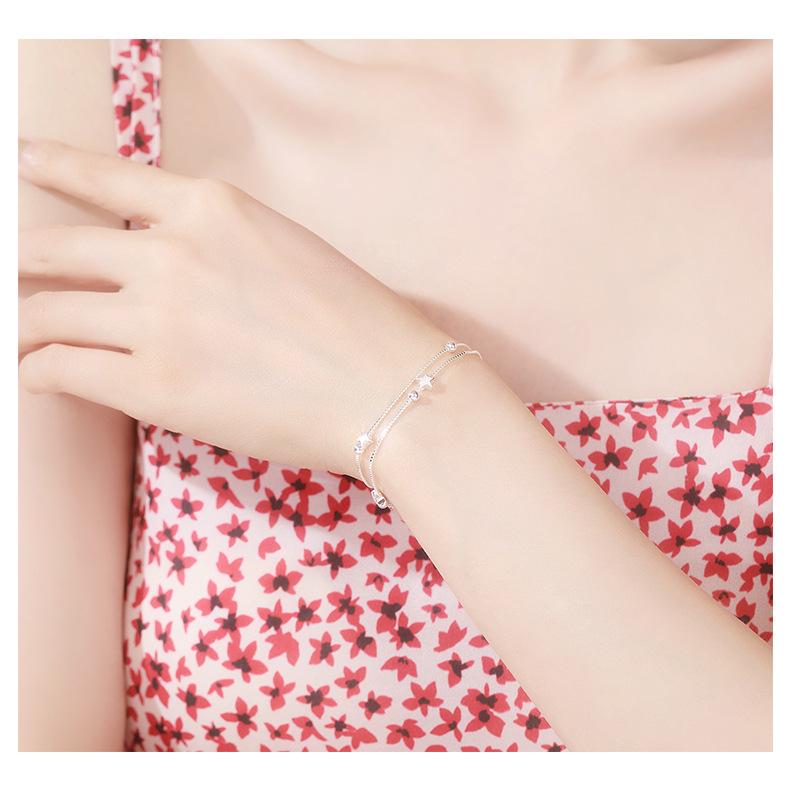 S925 Silver Double-Layer Star Frosted Bead Bracelet for Women - Simple Jewelry Gift for Christmas or Valentine's Day