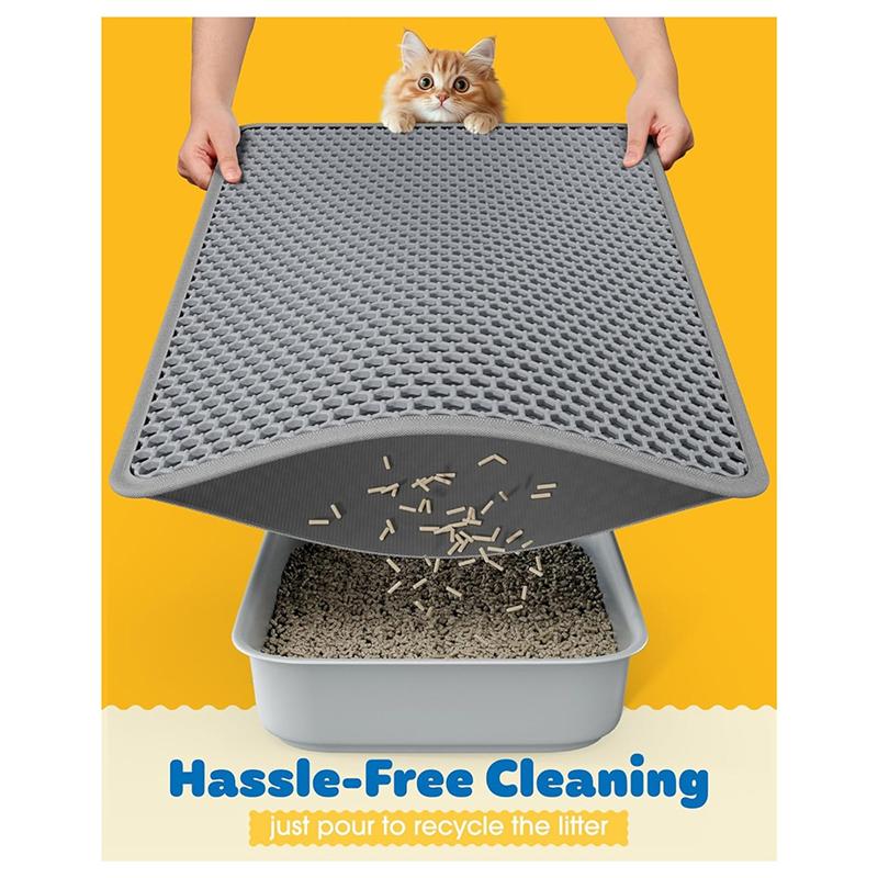 Double Layers Litter Trapping Mat-30" X 22" Large Cat Litter Box Mat-Easy To Clean Litter Mat For Floors