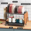 Dish Drying Rack - Dish Rack for Kitchen Counter, 2-Tier Kitchen Organizers and Storage Rack with Drainboard and Cutlery Holder