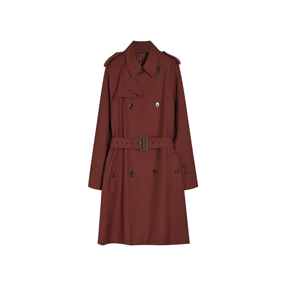 Spring new Ankela red trench coat double-breasted silhouette temperament classic casual medium and long coat women 22396