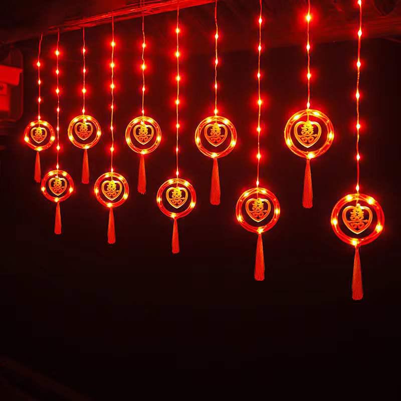 2026 New Year String Lights: Red Lanterns & Colored Curtain Lights for Spring Festival Balcony Decor