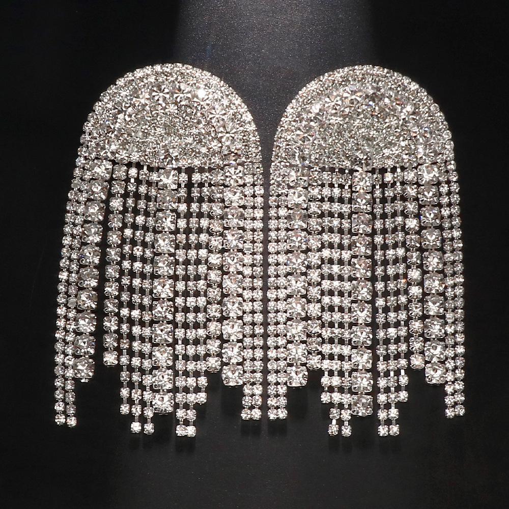 Rhinestone Tassel Earrings, Nightclub Sexy Full Diamond Earrings Accessories Earrings серебряный