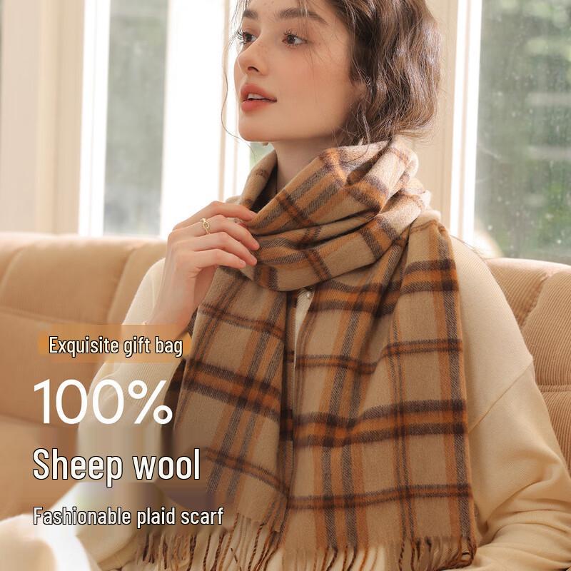 

Women s Pure Wool Plaid Narrow Scarf 164*30cm