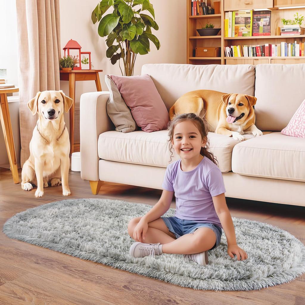 Tie Dye Light Gray Carpet Oval Fluffy Plush Bedside Mat Children's Bedroom Moisture-Proof Mat Living Room Home Decoration Rugs