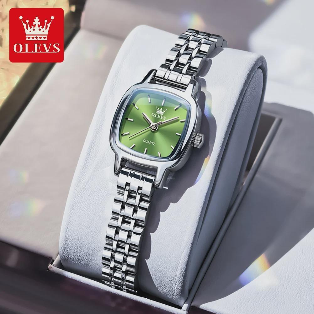 

OLEVS Women Watch Fashion Aesthetics Elegance Dual-Hue Original Quartz Movement Square Design Waterproof Ladies Watches срібний/зелений