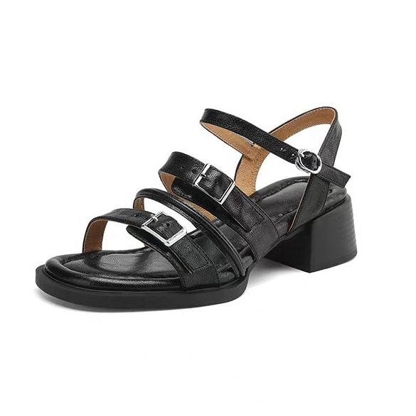 Sandals for Women's Summer Soft Sole Not Tired Feet Thin Strip with Thick Heel Roman Sandals Women French Retro Womens Shoes
