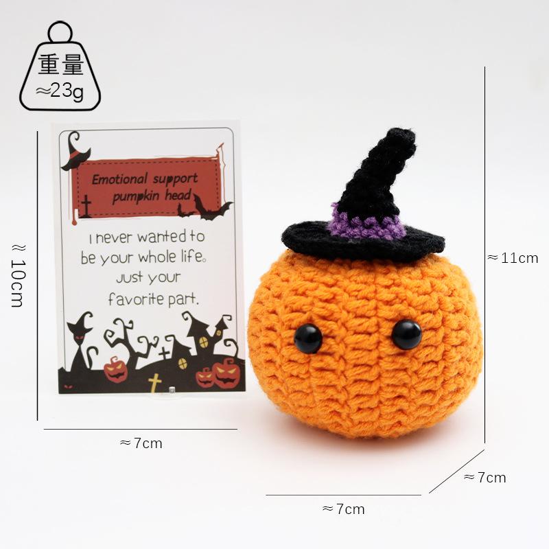 Handmade Knitted Halloween Pumpkin Doll With Card Home Decoration Crochet Positive Energy Pumpkin Dolls Room Christmas Gifts