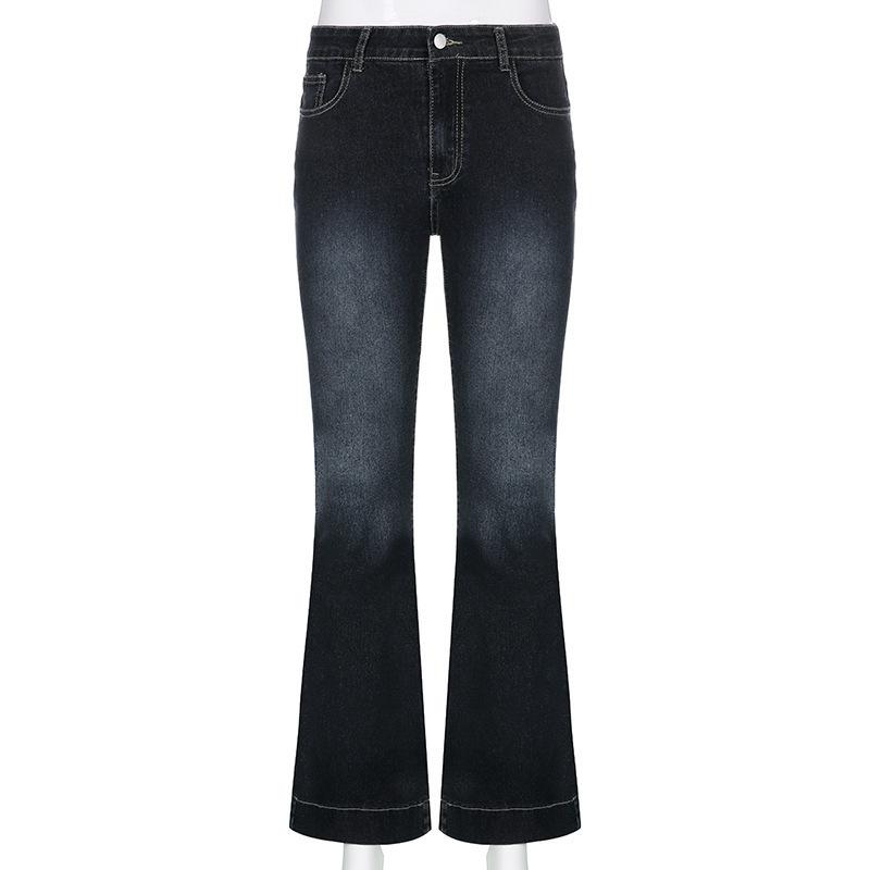 

New Women S Straight-Leg Flared Jeans Stylish Streetwear For Trendy Girls Low-Waisted Floor-Length Pants L синій