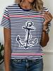 Summer Anchor Stripe 3D Print T-Shirts Women Casual Short Sleeve Round Neck T Shirt Harajuku Y2K Tees Top Female Street Clothing