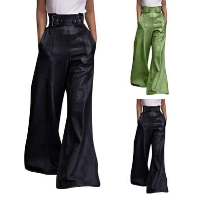 Damen Neue Mode Leder Hosen Hohe Taille Lose Tasche Taille PU Leder Schlaghosen