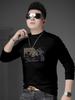 European Style Half-High Collar Long-Sleeve T-Shirt for Men, 2025 Autumn Trendy Brand Printed Rhinestone Casual Top Men's Base Shirt