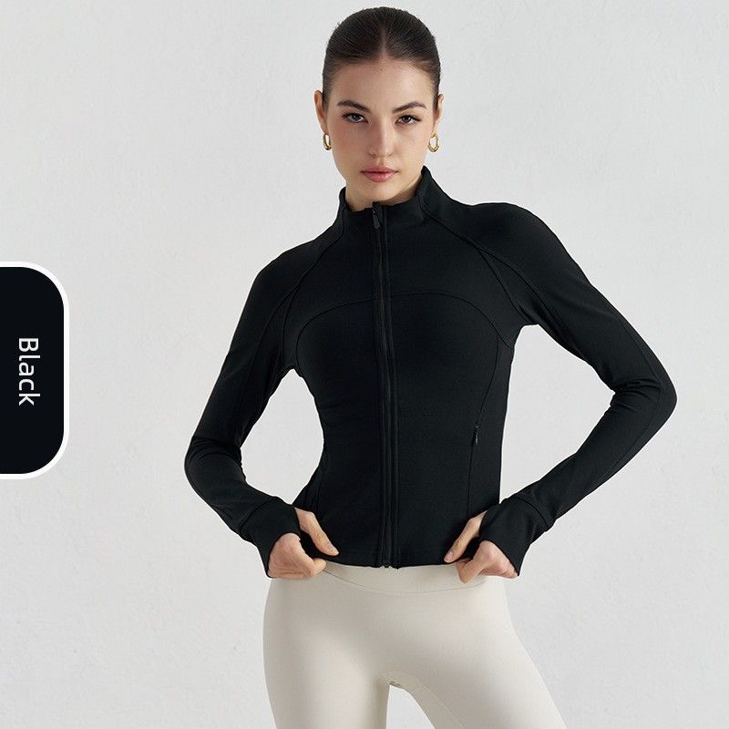 

Export Autumn Nude Feel Yoga Jacket Stand-up Collar Slim Fit Sports Outwear Women s Fancy S Mesh Breathable Yoga Clothes Black M/6