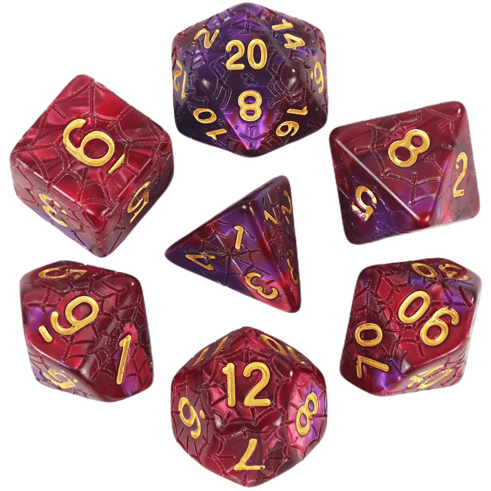 Mixing Color Dice DND 7pcs Polyhedral Dice Set with Engraving Spider Web Effect for DND RPG Magic Gathering Table Game D&D Dice