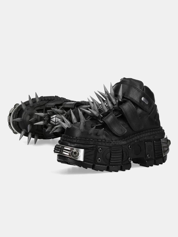 Fashion NEW Rivets Sneaker Lace-Up Gothic Punk Thick Bottom Hot Girls Leather Solid Color Fashion Elegant Concise Shoes Newest