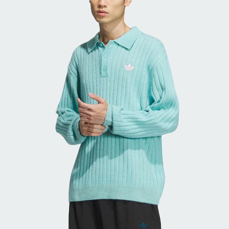 Adidas Originale SS24 V-Day Polo Pullover Gestreifter Lässiger Sportlicher Langarmpullover Unisex Pullover Mintgrün JE8280