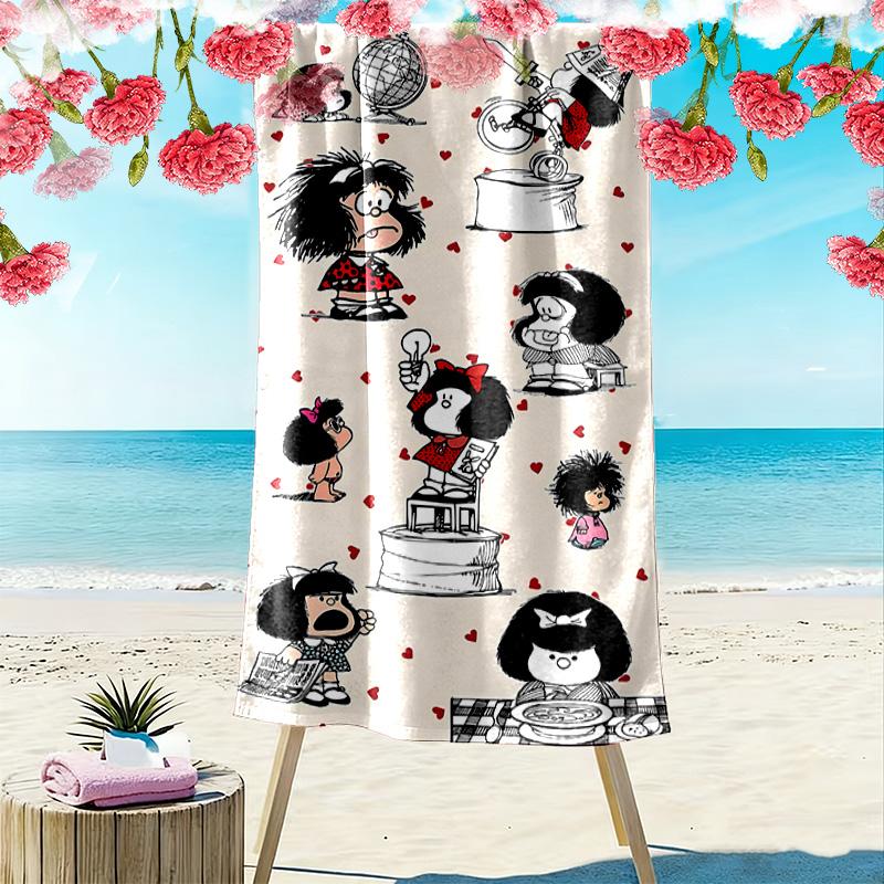 Mafalda Print Beach Towel, Large Soft Quick Dry Towel for Beach Camping Swimming