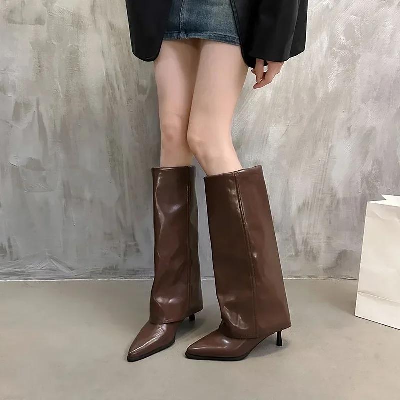 New Western Cowboy Boots Women Fashion Slip-On Long Pipe Boots Female Sexy Thin High Heel Trend Knee High Botas