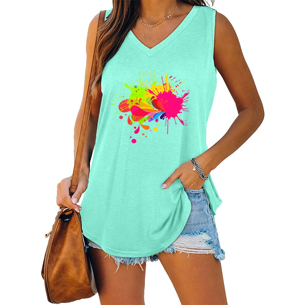 Women Fashion V Collar Tank Top Women Casual Sleeveless T-shirt