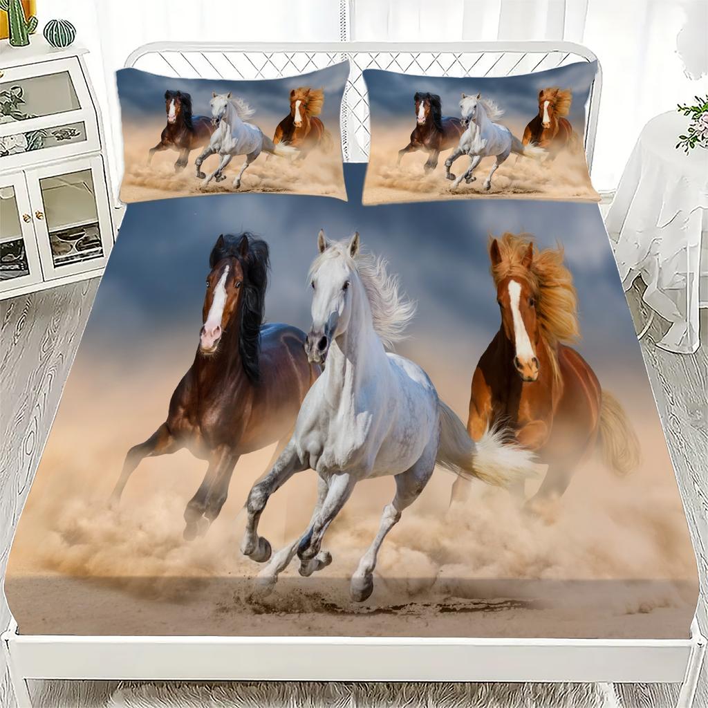 Wild Horse Personalized Custom Bedding Fitted Sheet Set Comfortable and Skin Friendly Bedding Set Queen Size For Boys