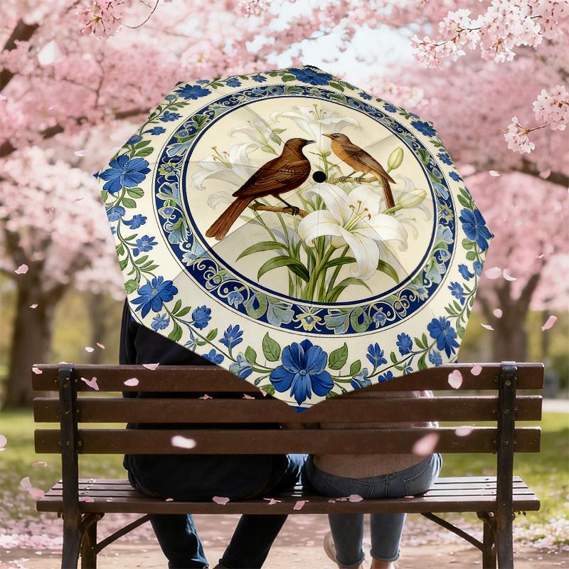 1PC Birds, Flowers Umbrella-8-Rib Reinforced, Automatic Open, Lightweight & Durable, Cute Fashion Accessory for Outdoor-K1321