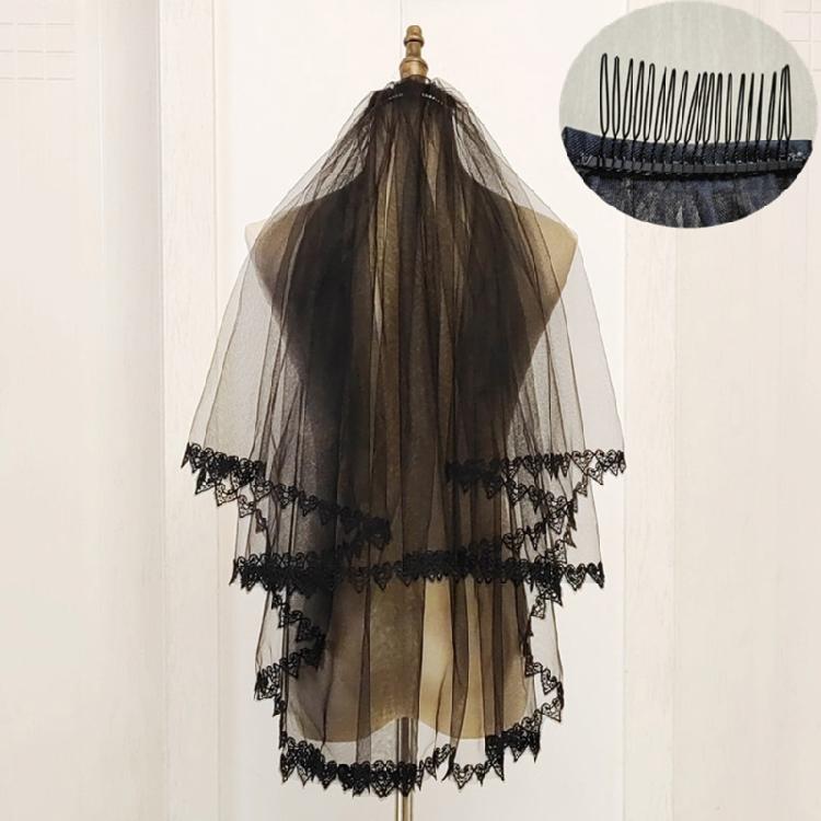 Bröllopstyll Brud Flerskiktad Slöja med Spets Hjärtformad Kant Elegant Brudtärna Slöja