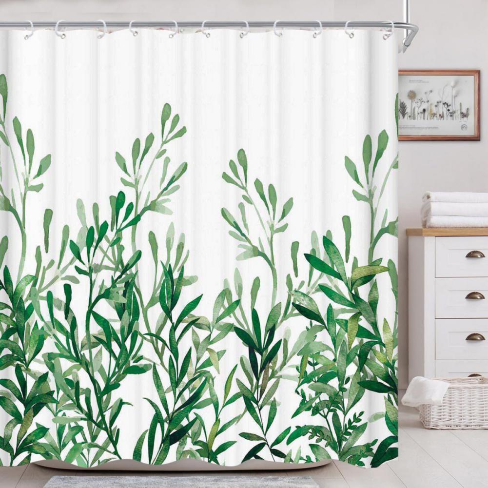 Plant Pattern Print Shower Curtain Bathroom Curtain with Hook