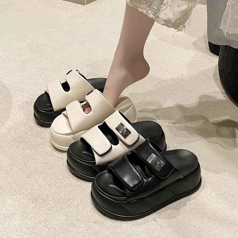 Fashion 2024 fashion High Platform Women's Summer Slippers 7.5CM Wedge Heels Slides Sweet Girl Chunky Sandals Open Toed Beach Flip-Flops